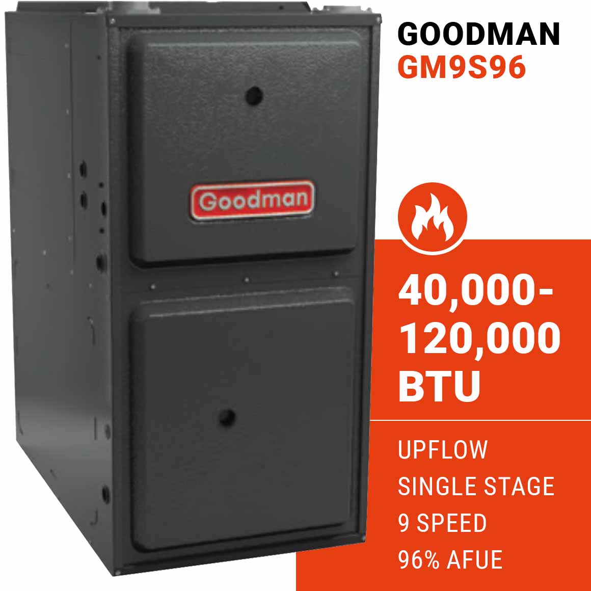 Goodman GM9S96 Gas Furnace – Upflow, Single Stage, 9 Speed