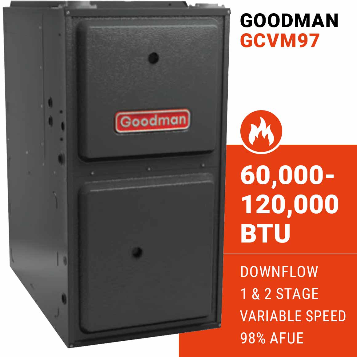 Goodman GCVM97 Gas Furnace – Downflow, Modulating Variable Speed