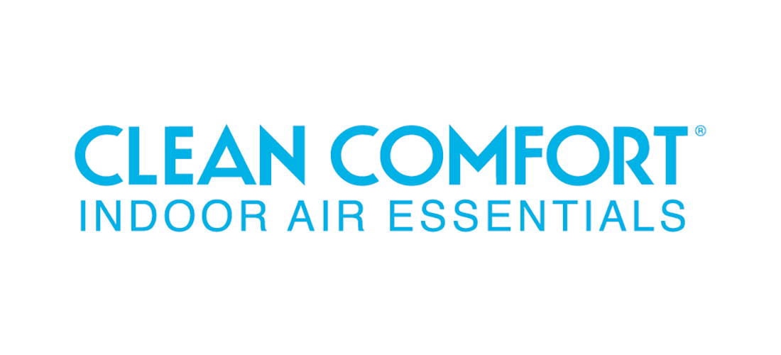 Clean Comfort logo in bright blue text with the tagline "Indoor Air Essentials."