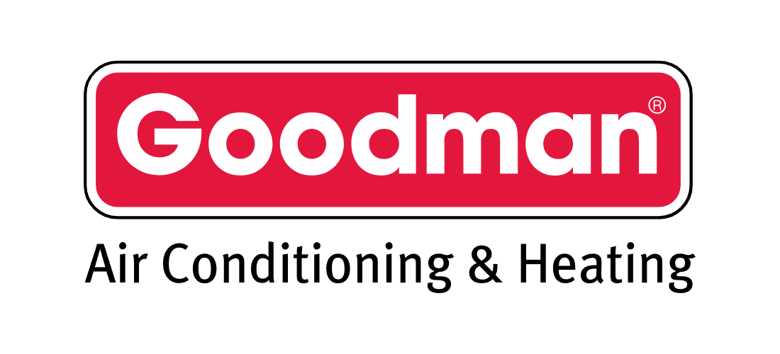 Goodman logo with red branding and the text "Air Conditioning & Heating" below.