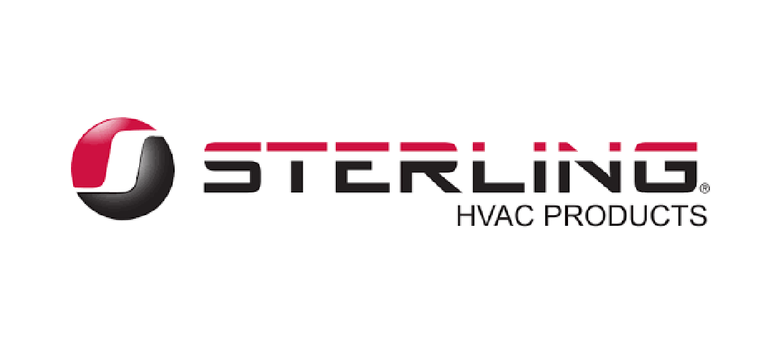 Sterling branding featuring a sleek red and black design with the text "HVAC Products."