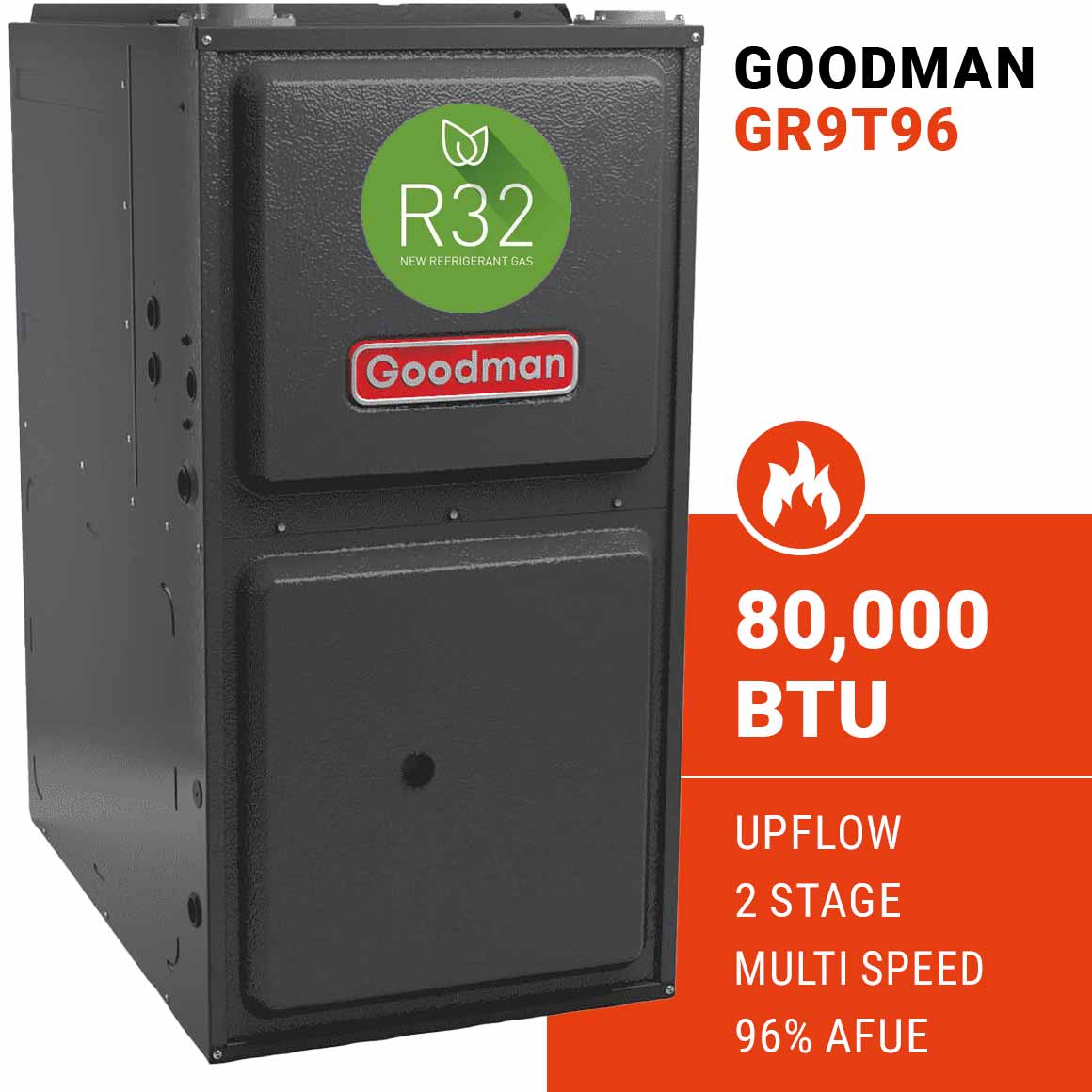 Goodman GR9T960803BN Gas Furnace – Upflow, 2 Stage, Multi Speed